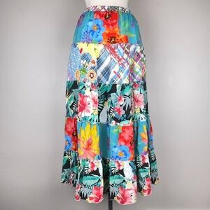 Skirt Women L Boho Maximalism Eclectic Artsy Tropical Resortwear Floral Tiered